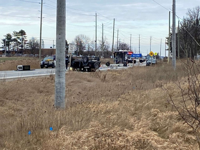 Roads are closed after a crash in Caledon on Dec. 20, 2023.