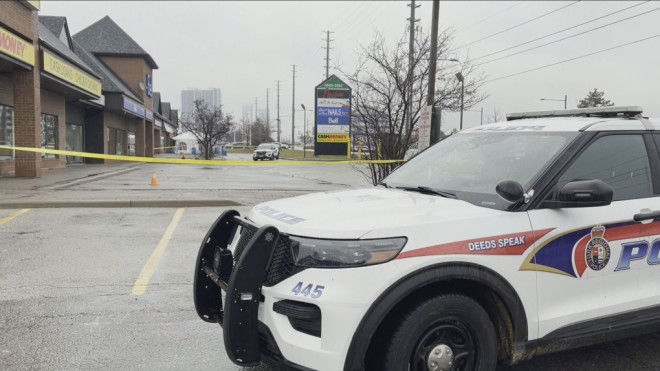 York Regional Police respond to a shooting at a plaza in Woodbridge Saturday, December 23, 2023.