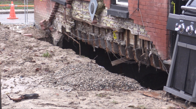 The foundation of 68 Hiawatha St. in St. Thomas has collapsed, forcing 15 people out of their homes.(Source: Brent Lale/CTV News London)