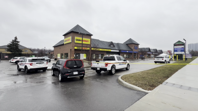 York Regional Police respond to a shooting at a plaza in Woodbridge Saturday, December 23, 2023. 