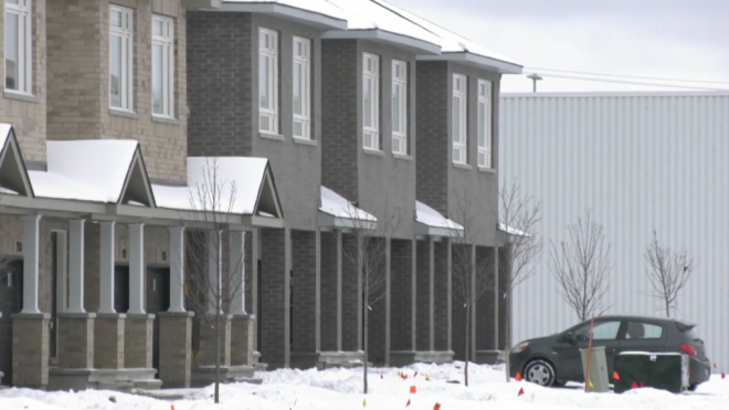 The price tag for some of these newly-built townhomes in Carleton Place, Ont. has dropped significantly since they were first sold in 2022. (Sam Houpt/CTV News Ottawa)