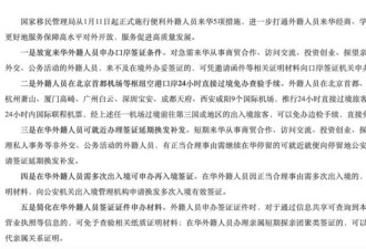 中国发布新规: 所有外籍人士入境中国 可落地签