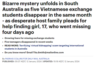 多名未成年亚裔留学生来澳离奇失踪
