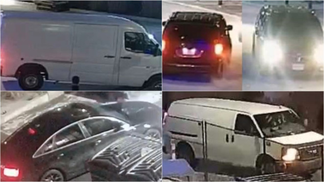 Four vehicles allegedly involved in a $300,000 copper wire heist are being sought by police. (Toronto Police Service)