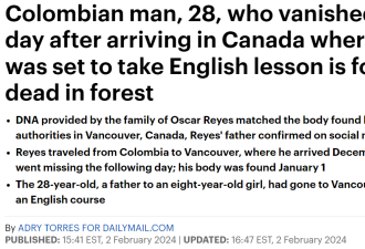 加拿大28岁留学生落地1天失踪 浮尸河中