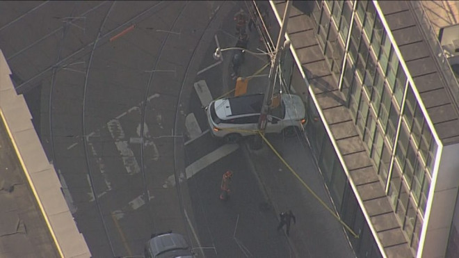 A vehicle crashed into a building near King Street East and Parliament Street on Feb. 21, 2024