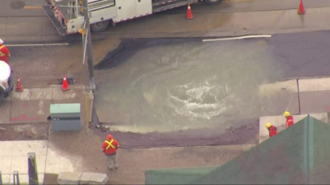 Watermain break on Broadview Avenue north of Gerrard Street on Feb. 22, 2024