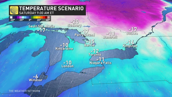 Ontario temps Saturday 9am