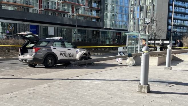 A Toronto police cruiser was involved in a single vehicle crash near the waterfront