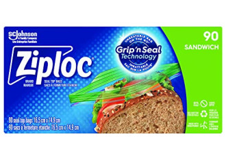 Ziploc 零食和三明治袋 90个装 密封锁鲜 可重复使用