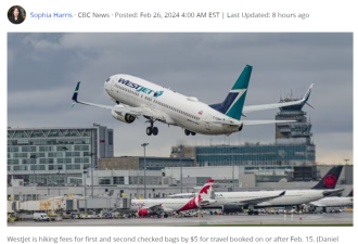 加拿大机票价格下降但航空公司提高费用