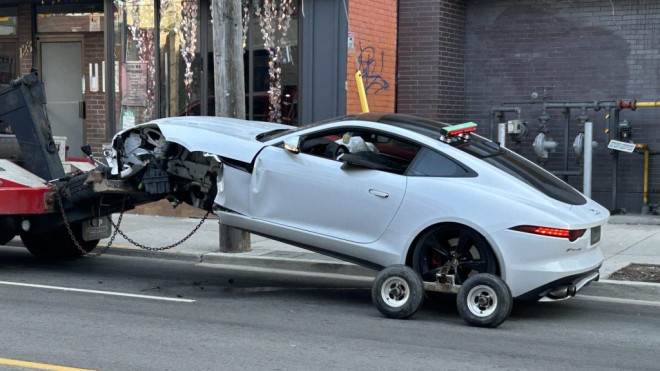 One of the vehicles involved in a two-vehicle crash near Ossington Avenue and Argyle Street on March 13, 2024