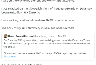 警惕：多名女子被“无端袭击” 纽约治安堪忧