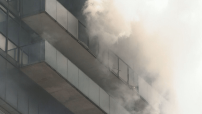 Crews are on the scene of a fire at a downtown condo building near York Street and Bremner Boulevard. 