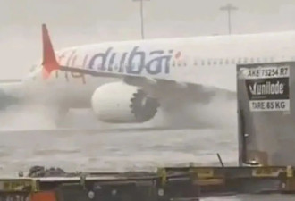 75年罕见暴雨来袭 迪拜机场“飞机泡水里”