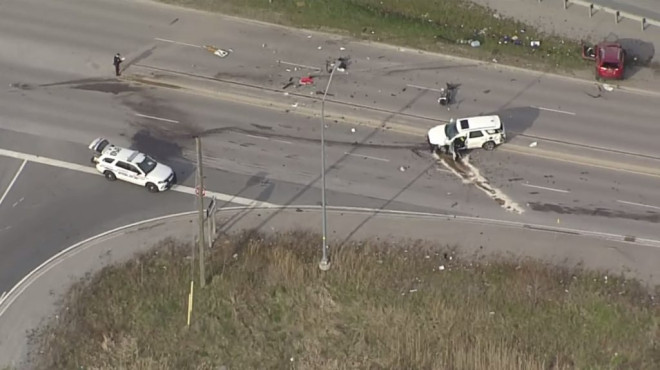 Two SUVs collided on Thickson Road North in Whitby on April 23, 2024