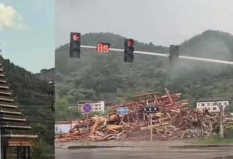 遭遇&quot;强对流&quot; 贵州特色木楼倒塌 伤亡不明 事发前后画面曝！