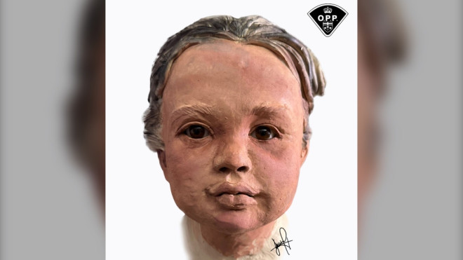 Police have released a three-dimensional image of a young child whose remains were discovered in the Grand River in Dunnville, Ont. (Ontario Provincial Police)