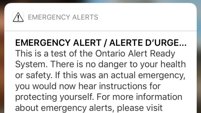 Test of the emergency alert system