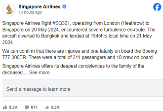 新加坡航空客机1死多伤！约5分钟急降6千英呎，死者身分曝光