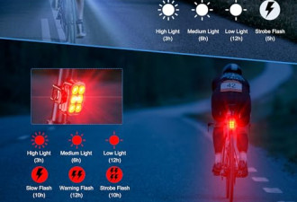 自行车照明灯, 前灯和尾灯组合, 防水, USB充电,  适合夜间骑行