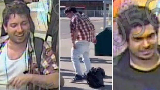 Surveillance photos of two suspects wanted after a Good Samaritan was severely beaten at Kennedy Subway Station