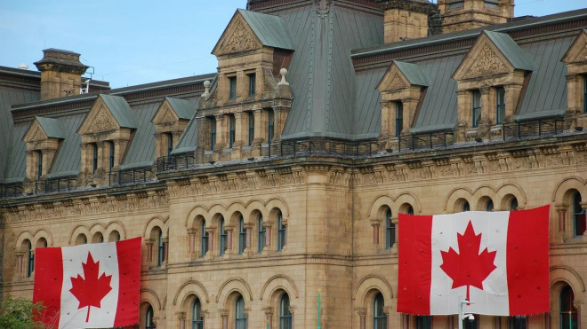 canadian flags on ottawa building