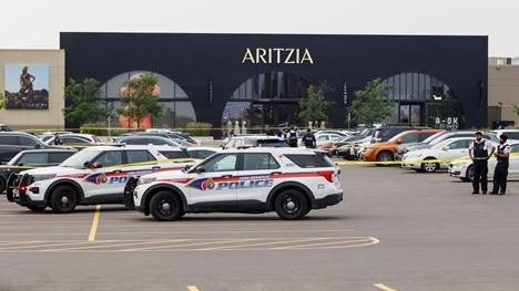 Police are investigating after a woman in 20s was found with a gunshot wounds in the parking lot of Vaughan Mills Shopping Centre late Tuesday afternoon. (Jacob Estrin/CTV News Toronto)