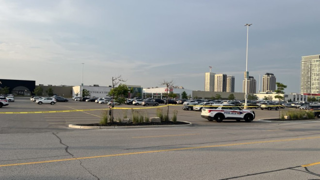 One woman is in hospital after being shot in the Vaughan Mills parking lot on June 18, 2024.