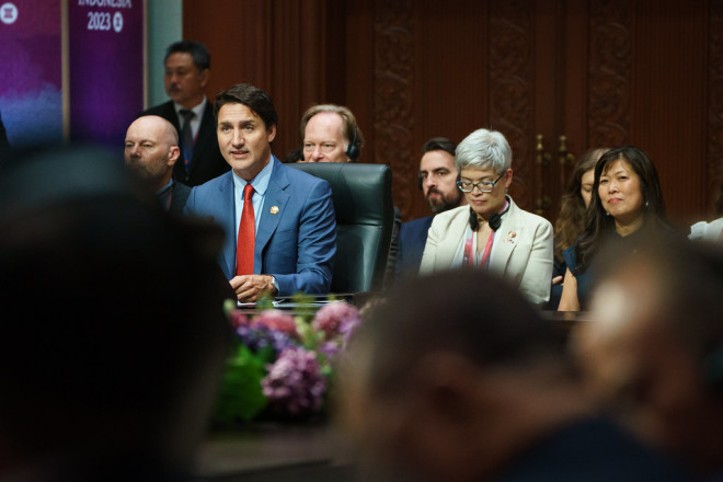 PM Trudeau, Minister Mary Ng and others are sitting and listening during the ASEAN-Canada Summit