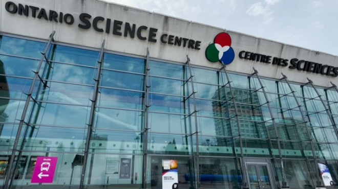 The exterior of the Ontario Science Centre in Toronto.