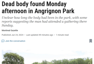 公园发现一具男尸，被警方视为可疑事件