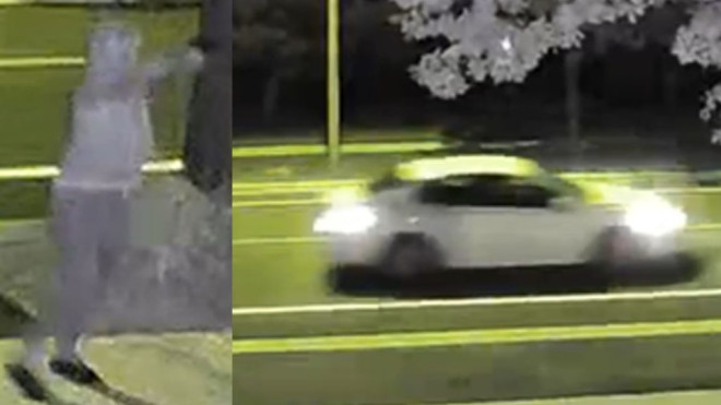 Surveillance photos of suspect and vehicle wanted in connection with early morning shooting at a Markham residence