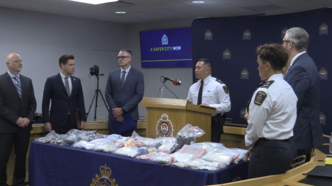 Between January and July of 2024, members of the London Police Service seized multiple guns, drugs, and cash, seen on July 15, 2024. (Reta Ismail/CTV News London) 