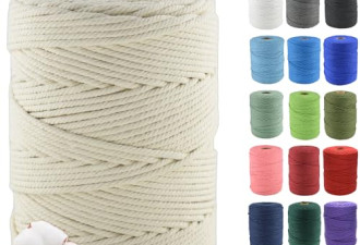 9 折，手工3mm×546yards 花边棉绳， 4 股加捻 100% 天然棉
