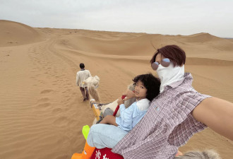 蔡少芬一家人宁夏旅游，儿子爆炸头特可爱