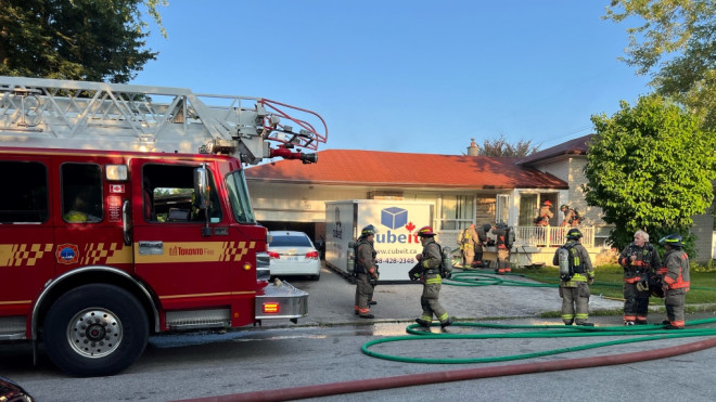 Crews on scene of a house fire in North York that happened Saturday, July 20, 2024. (Simon Sheehan/CP24)