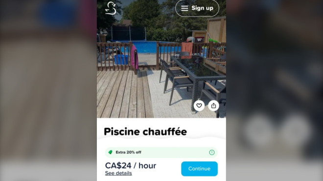 A Repentigny woman's pool was listed on the Swimply app without her consent and she came home to find a family of five using it. (Source: Maryse Chaussé) 