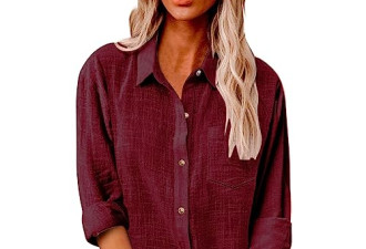 买3件最便宜的一件还有7.5折，特价女式棉亚麻纽扣衬衫长袖领子