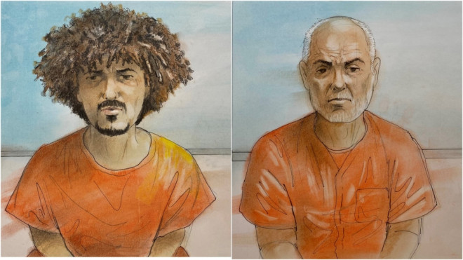 Mostafa Eldidi (left) and his father, Ahmed Fouad Mostafa Eldidi, appear virtually in court on Aug. 1, 2024. (CTV News Toronto/John Mantha)