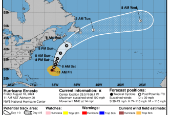 飓风“埃内斯托”逼近纽约 恐带来离岸流和巨浪