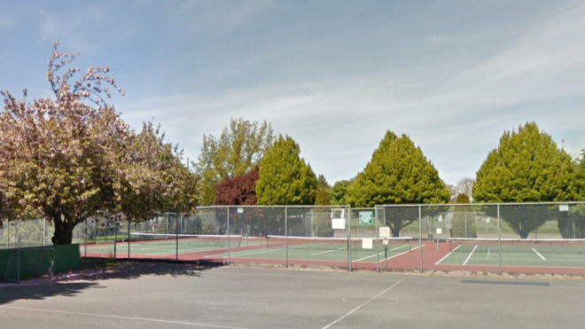 The tennis courts at Oaklands Park in Victoria, B.C., are seen in this screenshot from Google Maps. 