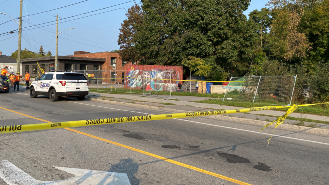 Two people are dead and a third suffered life-threatening injuries following an attack at an encampment in Kingston, Ont. Thursday, Sept. 12, 2024. (Katie Griffin/CTV News Ottawa)