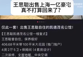 网曝王思聪出售豪宅，可能正在远离网友的视线