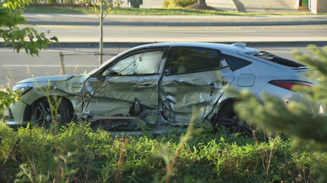 A vehicle involved in a serious collision in Vaughan on Saturday morning is shown.