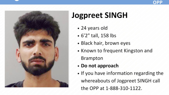 Ontario Provincial Police said in a news release Wednesday that Jogpreet Singh is known to frequent Brampton and Kingston. (OPP photo)