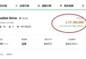 密西沙加一豪宅从5000万降到1700万，仍创下有史以来最贵纪录