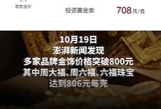 金价突破800元每克!业内人士:金店反而可能扛不住