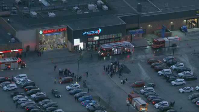 Toronto Fire crews are on the scene of a fire at a theatre near McCowan and Finch on Friday, Nov. 1, 2024. (Chopper 24)