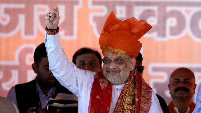 India Home Minister Amit Shah pictured in Jammu, India, Saturday, Sept. 7, 2024.(AP Photo/Channi Anand)